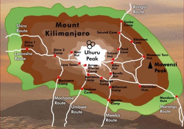 Kilimanjaro climb route map